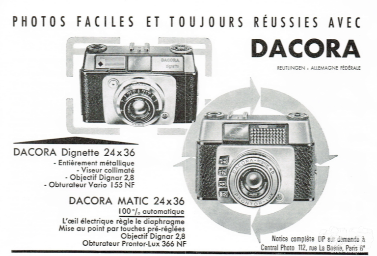 Central-Ciné-Photo - Dacora Dignette, Matic - juillet 1961 - Photo Cinéma