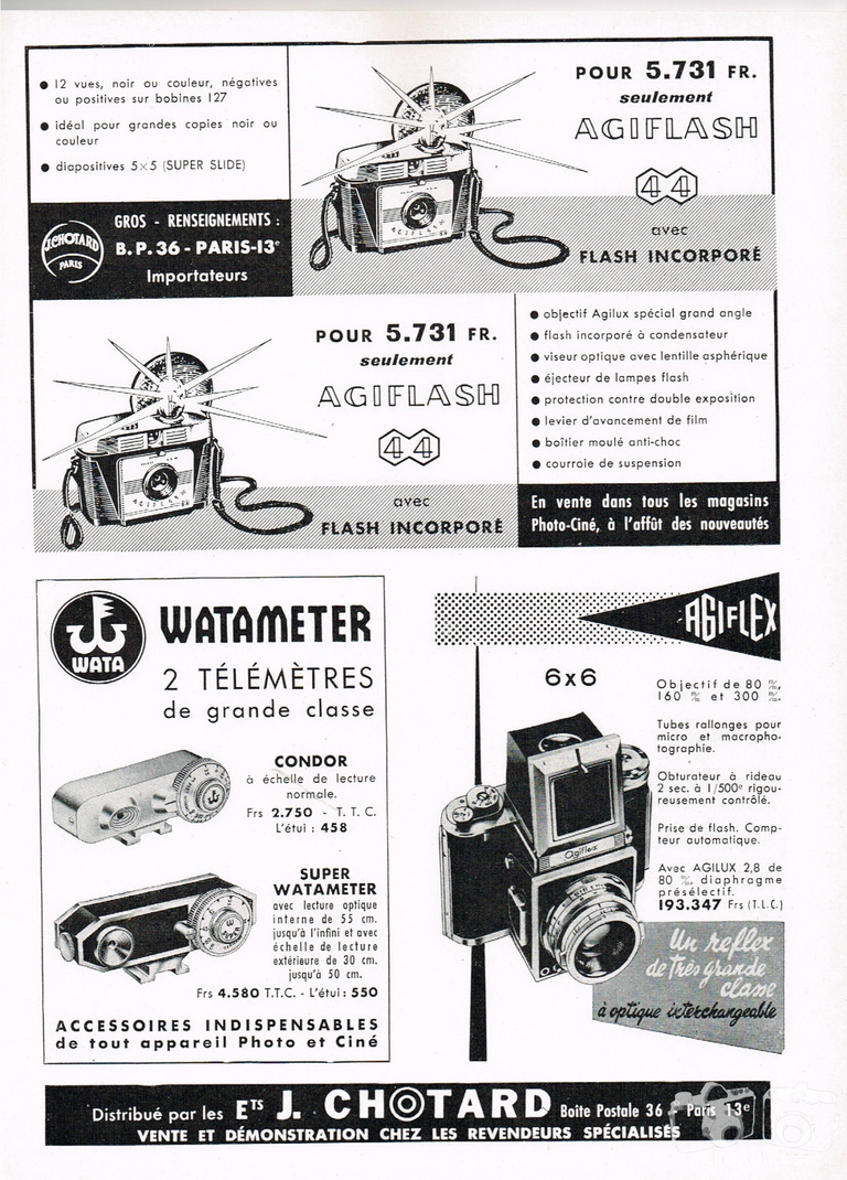 Chotard - Agiflash 44, Watameter Condor, Super Watameter, Agiflex - juillet 1959 - Photo Cinéma
