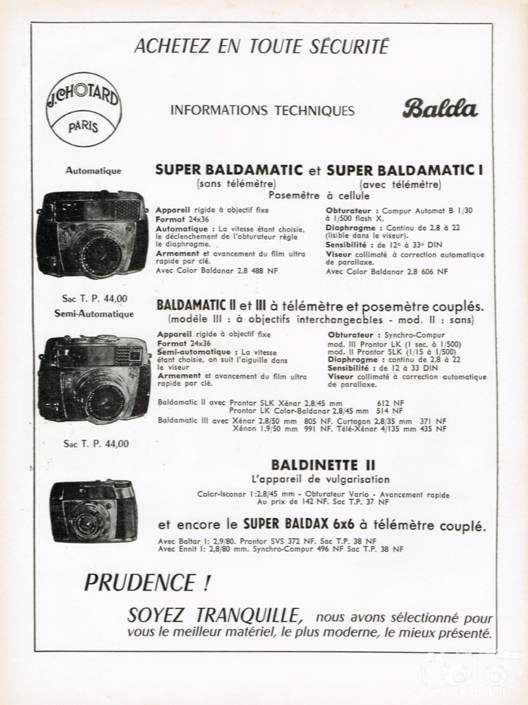 Chotard - Super Baldamatic, Super Baldamatic I, Baldamatic II, Baldamatic III, Baldinette, Super Baldax 6x6 - mai 1961 - Photo Cinéma