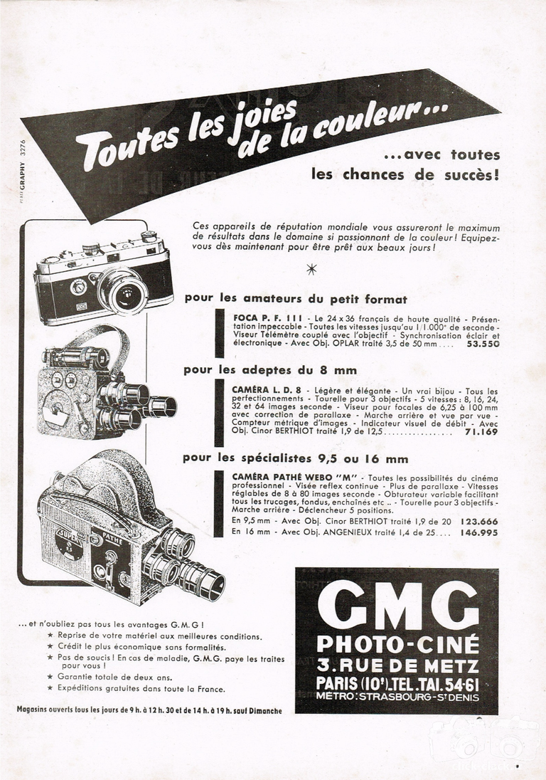 GMG - Foca PF3, Lévèque LD8, Pathé Webo M 9,5, Pathé Webo M 16 - mars 1956 - Photo-Cinéma