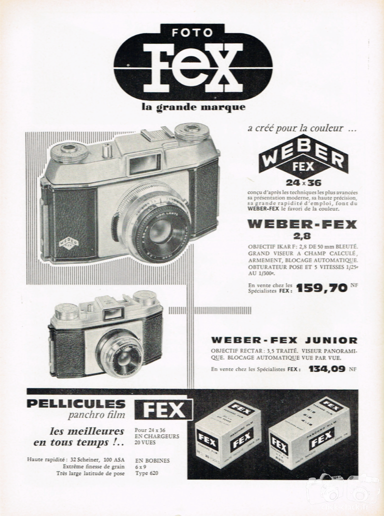 Fex-Indo - Weber-Fex 2,8, Weber-Fex Junior, Pellicules Fex Panchro - avril 1961 - Photo-Cinéma
