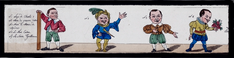Caricatures : N°1 Le Nain de Charles 2 N°2 Nain de Jeanne d'Albret N°3 Nain de Marie de Médicis N°4 Le Nain Casan N°5 La Naine Tyrollienne