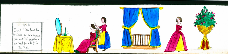 Cendrillon N°2 : Cendrillon fait la toilette de ses sœurs qui ont été invitées au bal par le fils du Roi.