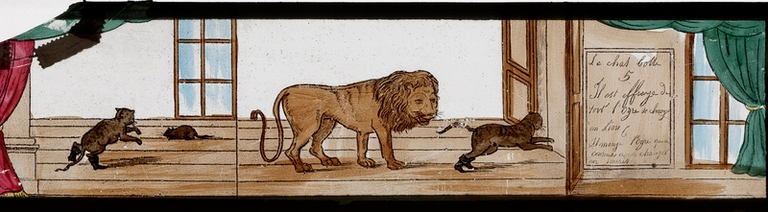 Le Chat botté 5 : Il est effrayé de voir l'Ogre se changer en lion. 6 : Il mange l'ogre qui a consenti à se changer en souris.