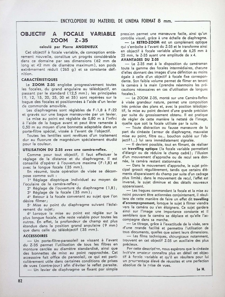 Angénieux - Zoom Z-35, Retro-Zoom - mars 1959 - Caméra huit n°10