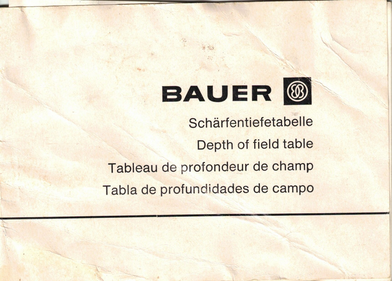 Bauer D3 - table de profondeur de champ