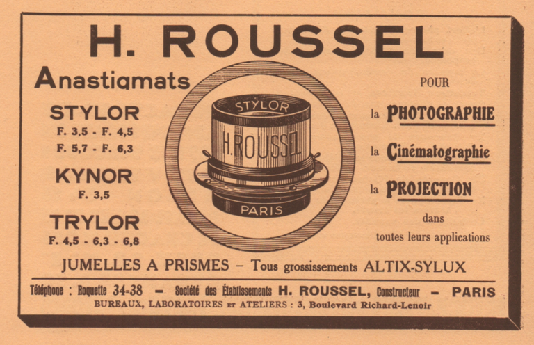 Roussel - Jumelles à prismes, objectif Altix-Stylux, Kynor, Stylor, Trylor - Photo-Cinéma - 15 avril 1933