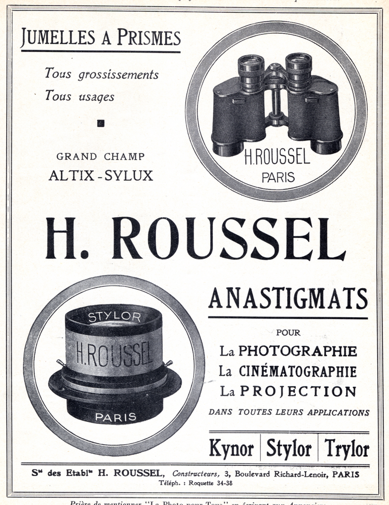 Roussel - Jumelles à prismes, objectif Altix-Stylux, Kynor, Stylor, Trylor - 1937