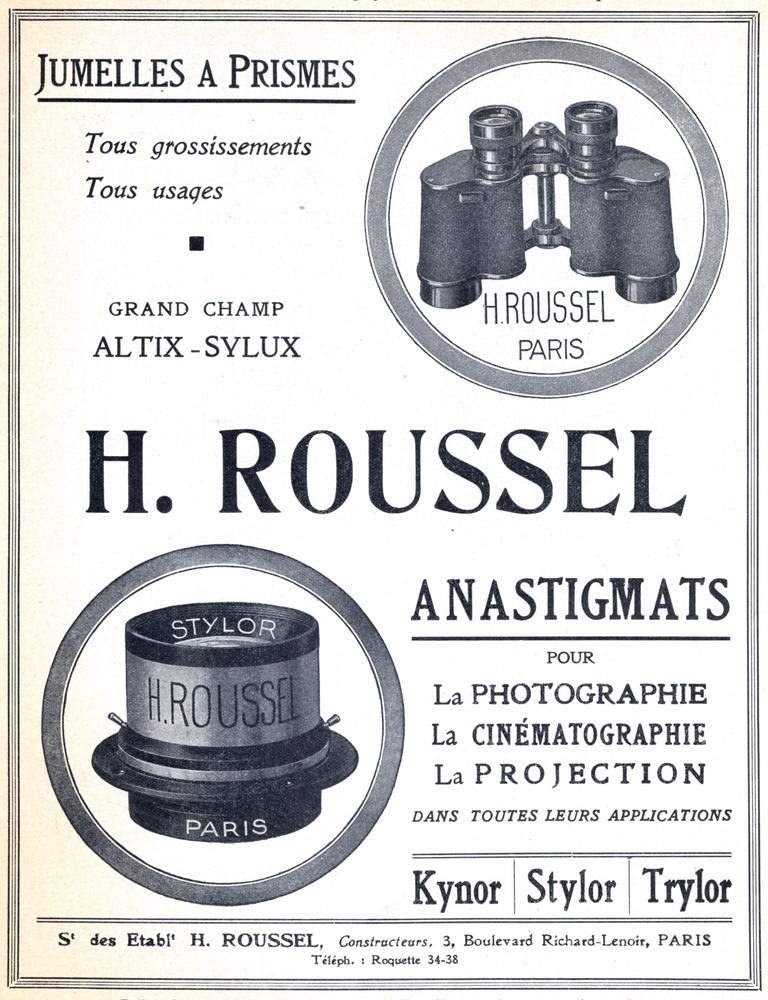 Roussel - Jumelles à prismes, objectif Altix-Stylux, Kynor, Stylor, Trylor - 1938