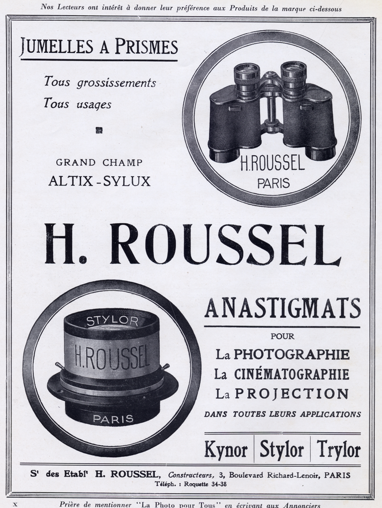 Roussel - Jumelles à prismes, objectif Altix-Stylux, Kynor, Stylor, Trylor - 1939
