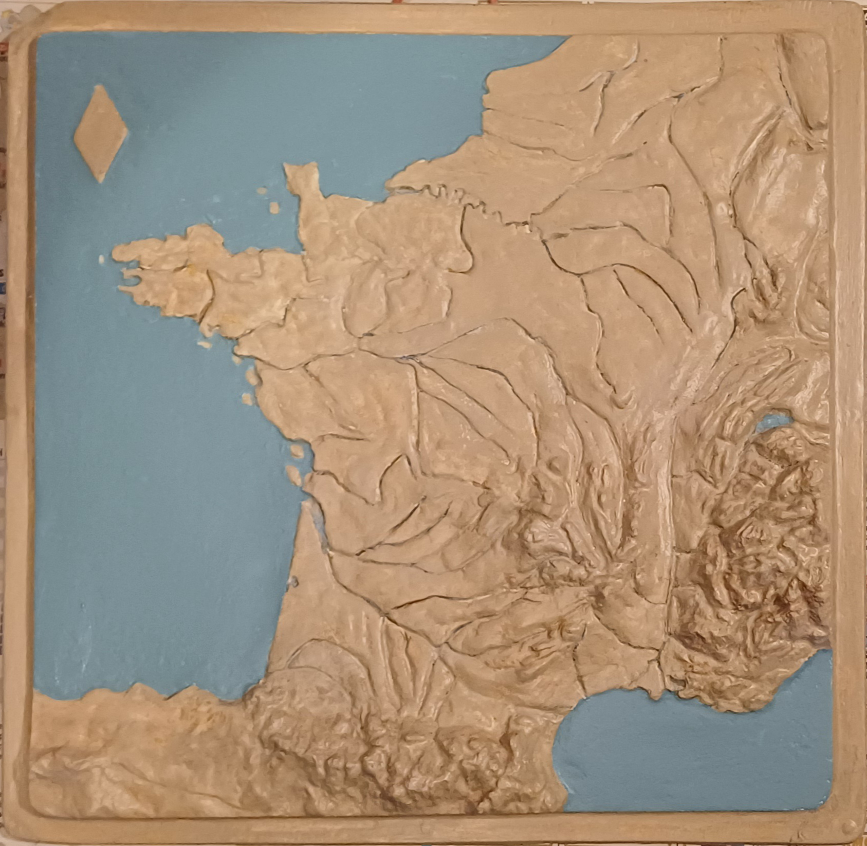 Carte de France en Plâtre - Peinture des mers