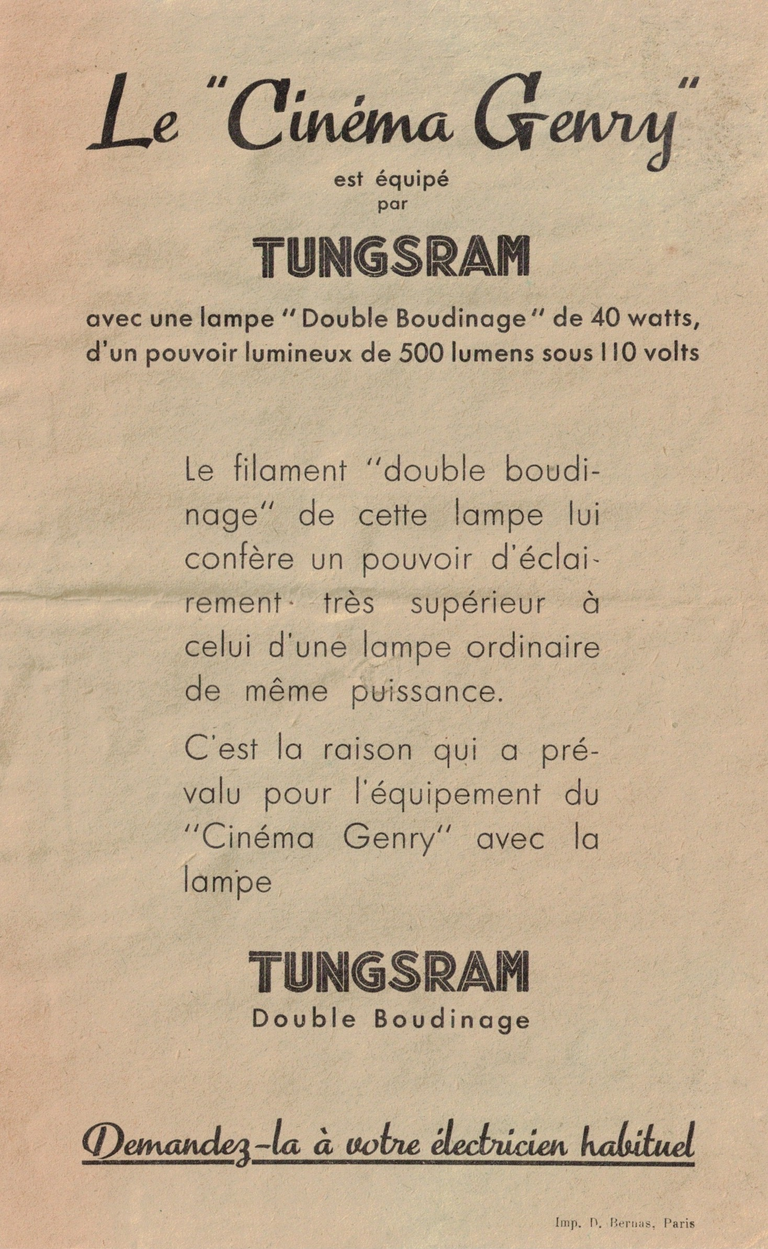 Le Jouet Nil - Cinéma Genry - document sur la Lampe Tungsram