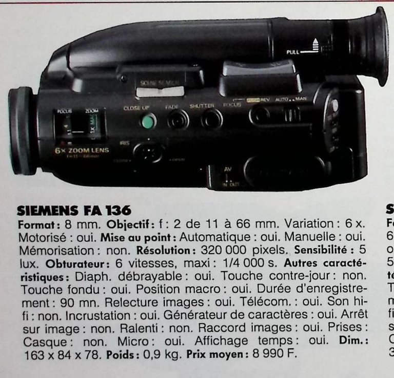 Siemens caméscope 8 mm FA 136 - Photo - février 1991