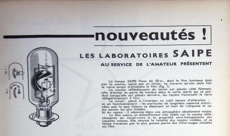 Saipe - Lampe focus 50 W - avril 1958 - Caméra huit n°3