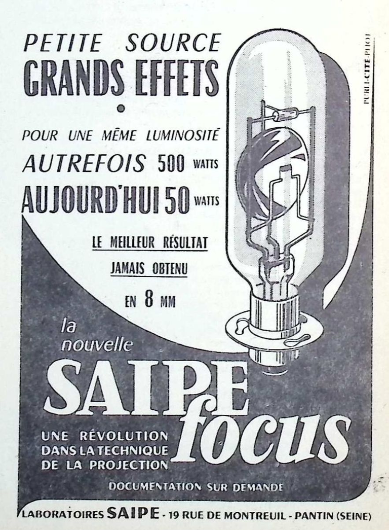 Saipe - Lampe focus 50 W - novembre 1958 - Caméra huit n°7