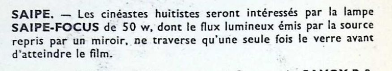 Saipe - Lampe focus 50 W - novembre 1958 - Caméra huit n°7