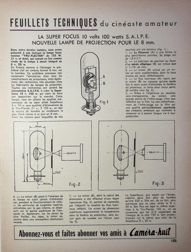 Saipe - Lampe Super focus 100 W - novembre décembre 1959 - Caméra huit n°13