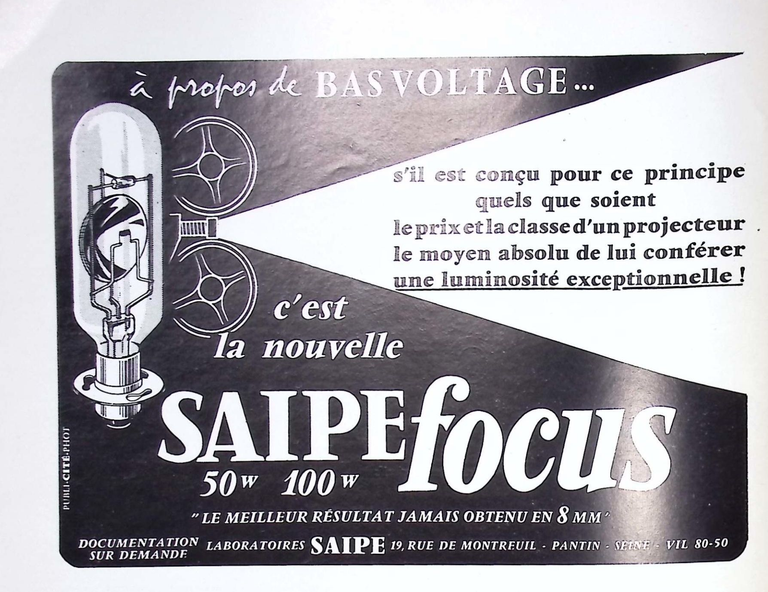 Saipe - Lampe focus 50 W, Super focus 100 W - mai juin 1960 - Caméra huit n°16