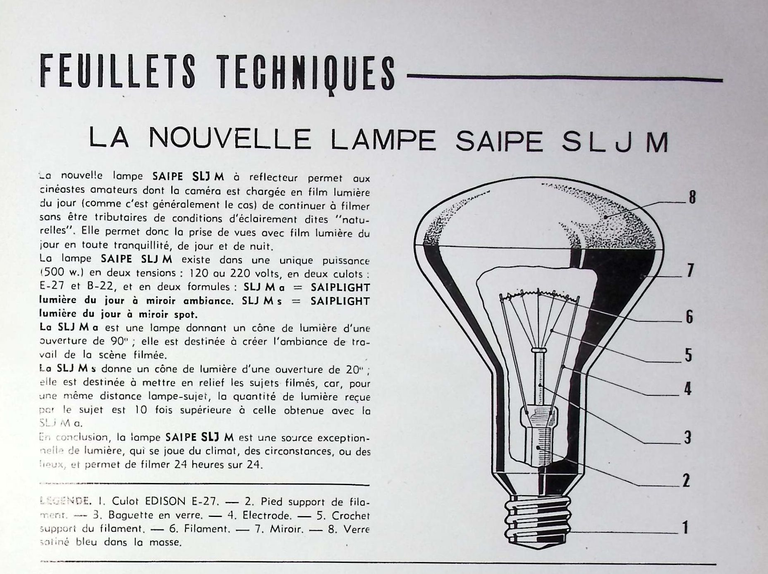 Saipe - Lampe SLJ M 500 W - mai juin 1960 - Caméra huit n°16