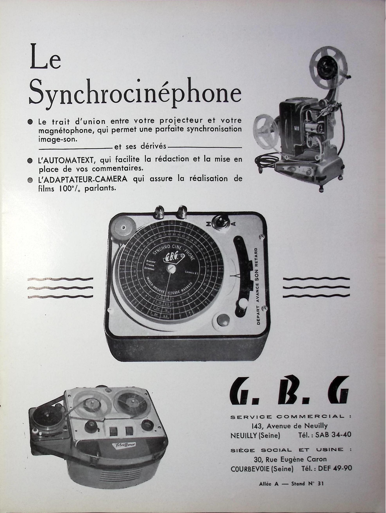 G.B.G. - Synchro-Ciné-Phone - mars avril 1960 - Caméra huit n°15