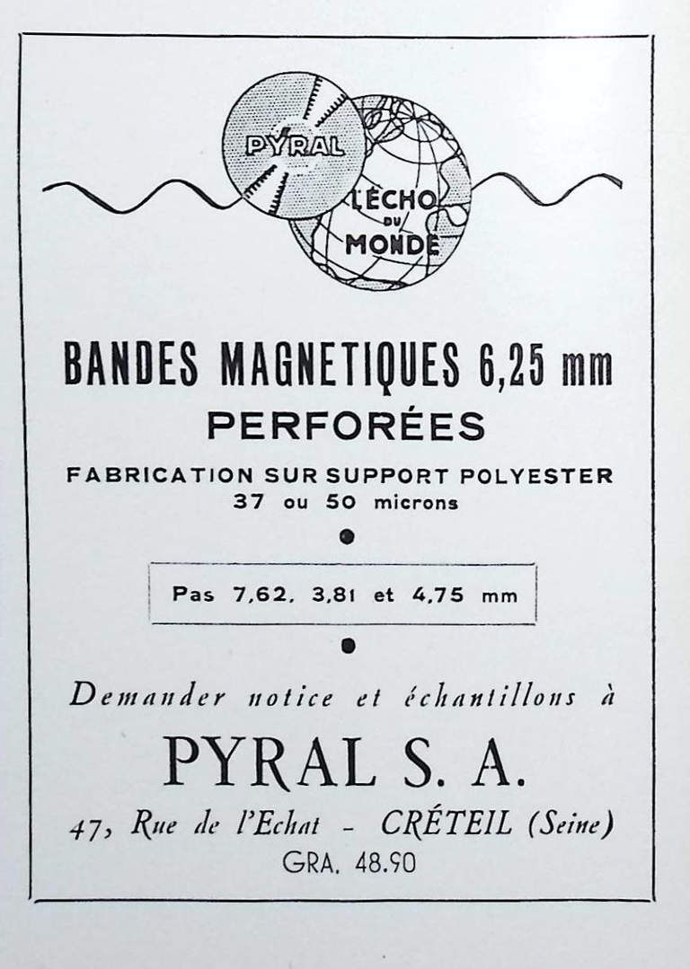 Pyral - Bandes magnétiques perforées - novembre décembre 1959 - Caméra huit n°13
