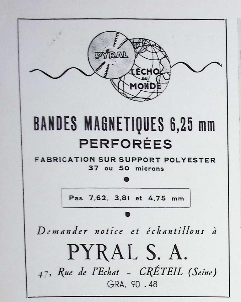 Pyral - Bandes magnétiques perforées - mars avril 1960 - Caméra huit n°15