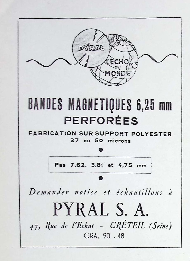 Pyral - Bandes magnétiques perforées - mai juin 1960 - Caméra huit n°16