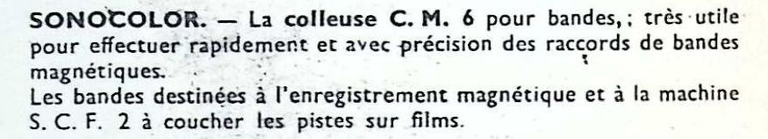 Sonocolor - Bandes magnétiques, Colleuse C.M. 6 - novembre 1958 - Caméra huit n°7