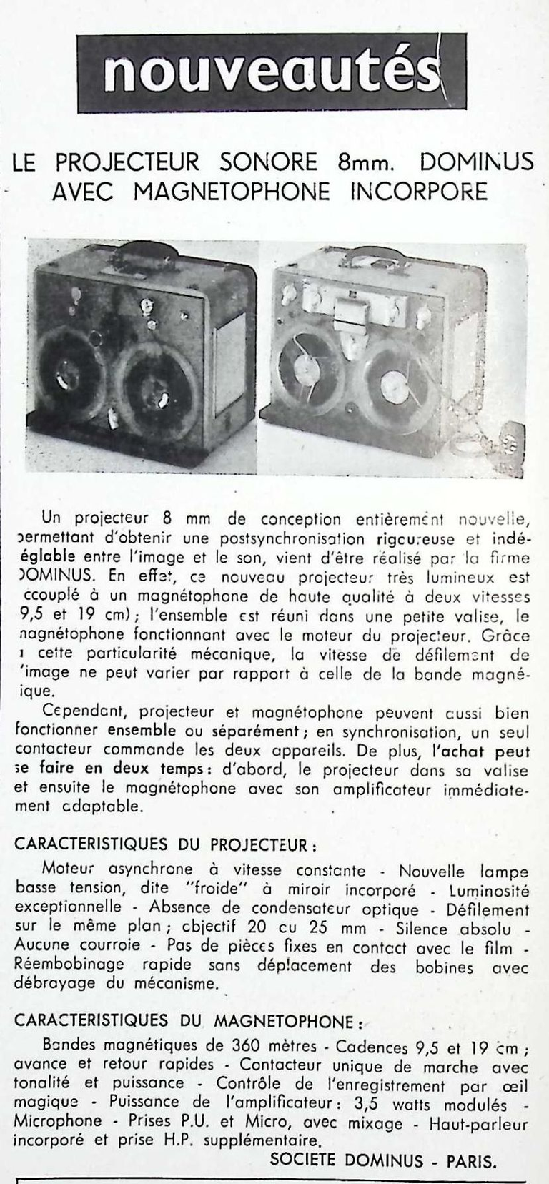 Dominus - Projecteur sonore 8 mm - mars 1959 - Caméra huit n°10
