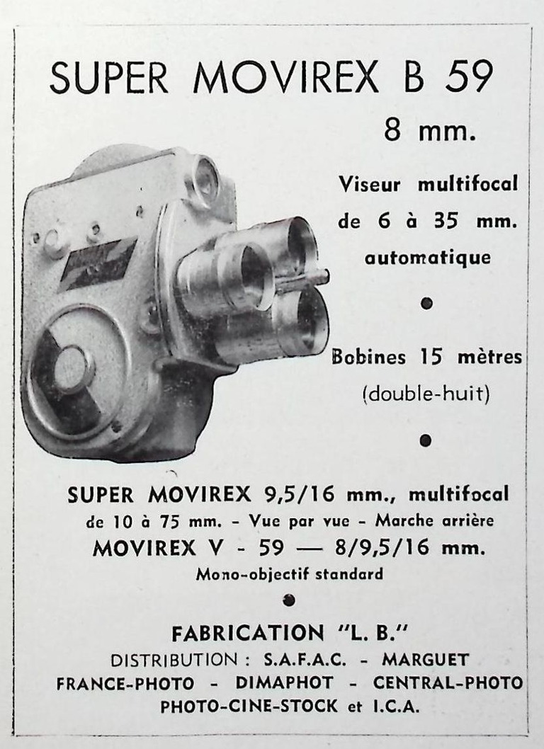 SAFAC L.B - Super Movirex 9,5 mm et 16 mm, Movirex V 59 8 mm, 9,5 mm et 16 mm - mai juin 1959 - Caméra huit n°11