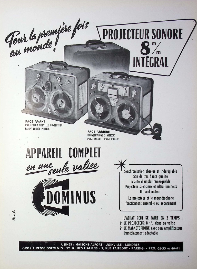 Dominus - Projecteur sonore 8 mm - septembre octobre 1959 - Caméra huit n°12