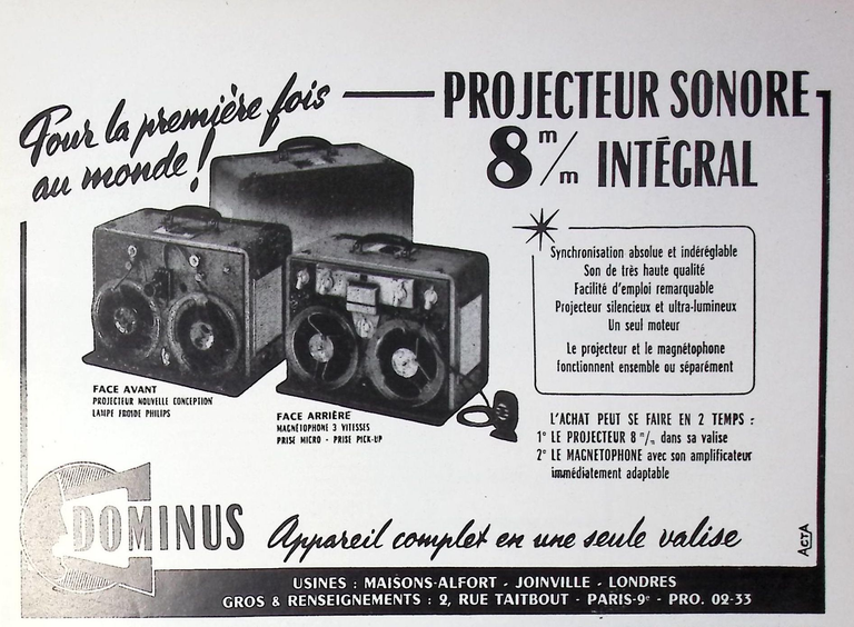 Dominus - Projecteur sonore 8 mm - novembre décembre 1959 - Caméra huit n°13