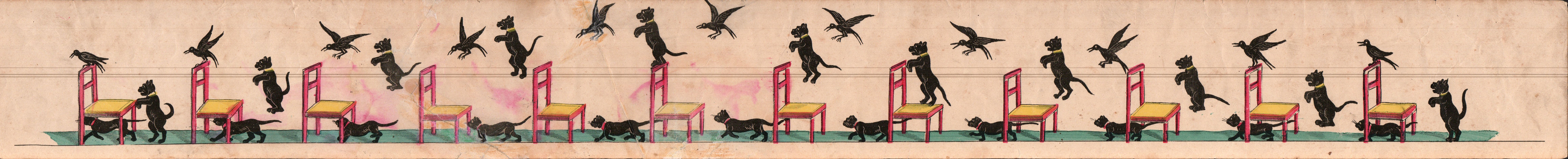 Chien, oiseau et chaise