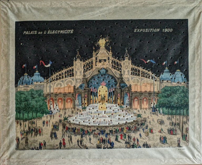 Théâtre d'ombres Loïe Füller - tableau lumineux : feu d'artifice sur le palais de l'électricité à l'Exposition universelle de 1900 à Paris
